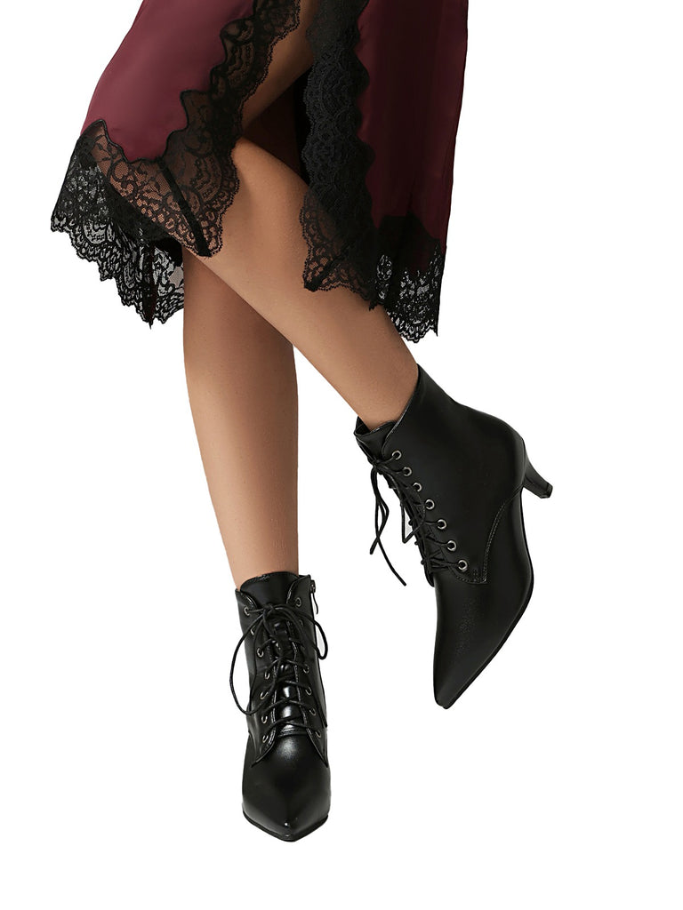 This Vintage Lace-Up Kitten Heel Ankle Boots whispers 1950s secrets to those who notice