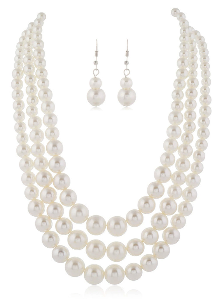 Vintage Layered Pearl Necklace & Earring Set - vintage fashion, retro style, elegant red