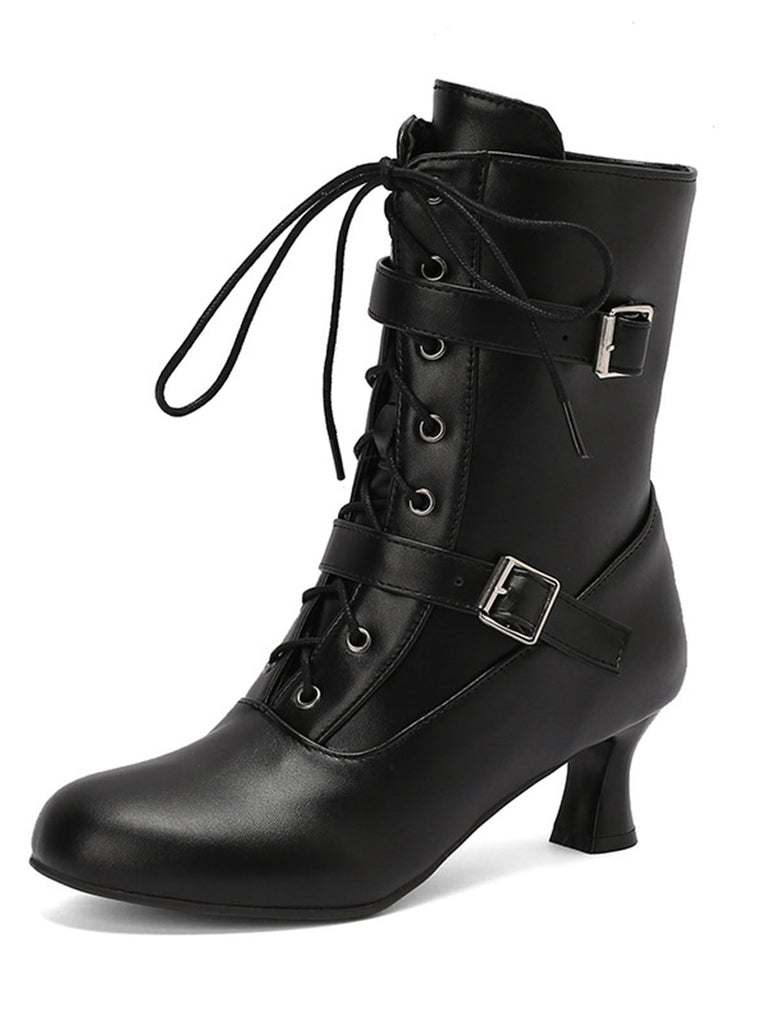 She finds her 1950s story in this Vintage Leather Lace-up High Heel Boots