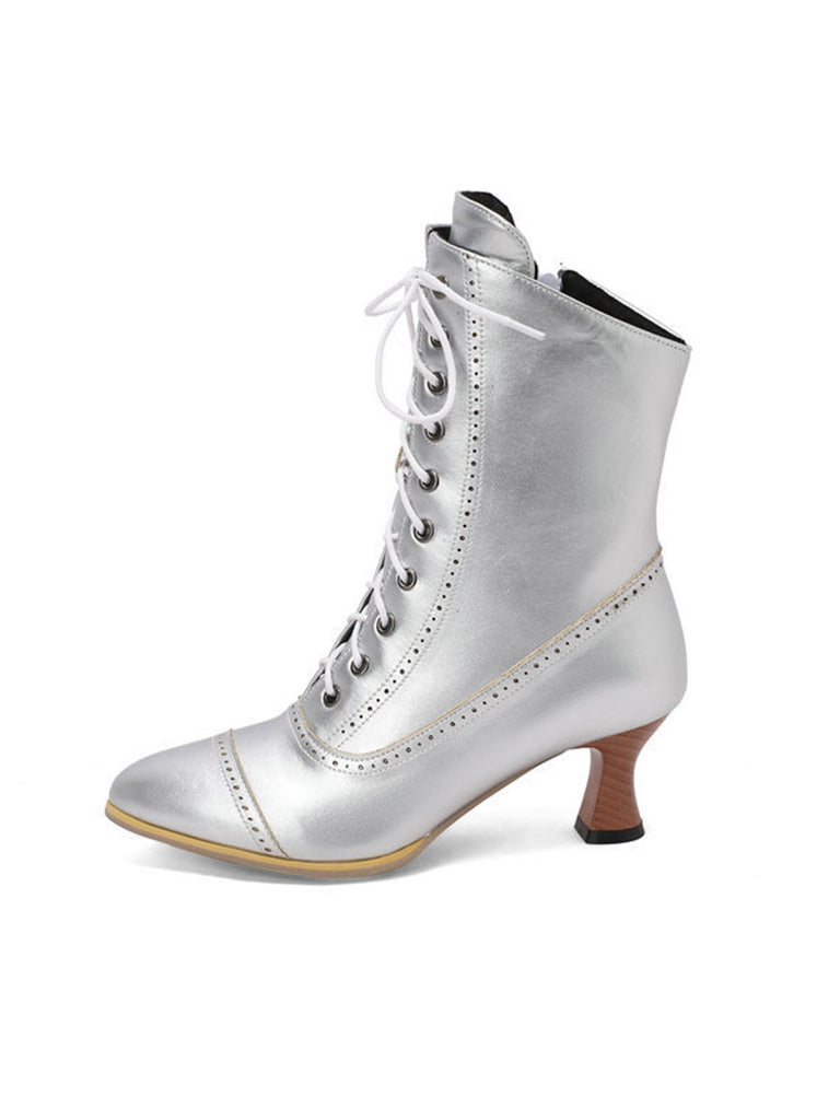 Vintage Leather Lace-up Kitten Heel Boots: timeless 1950s elegance she makes her own