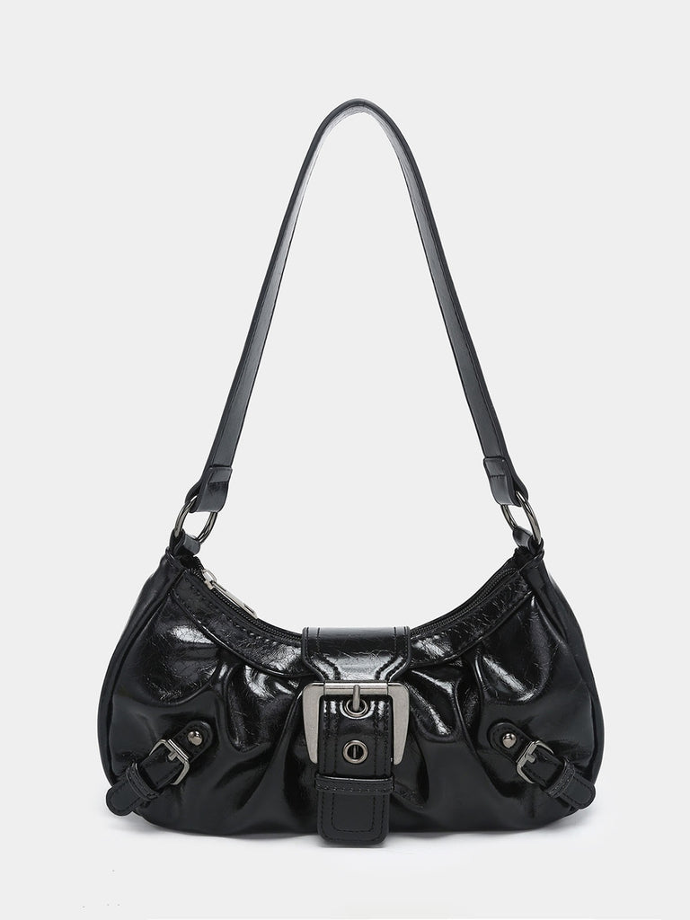 Vintage PU Leather Magnetic Closure Zipper Underarm Bag - vintage fashion, retro style
