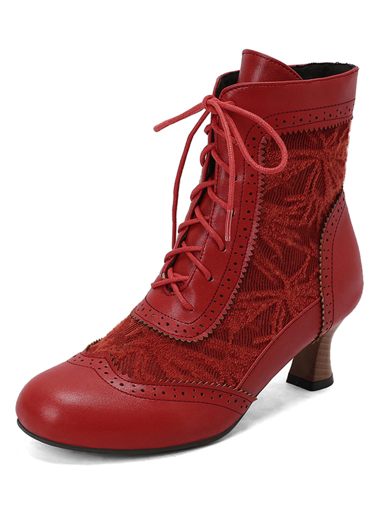 Vintage Leather Solid Lace Heel Boots — 1950s style that transcends decades