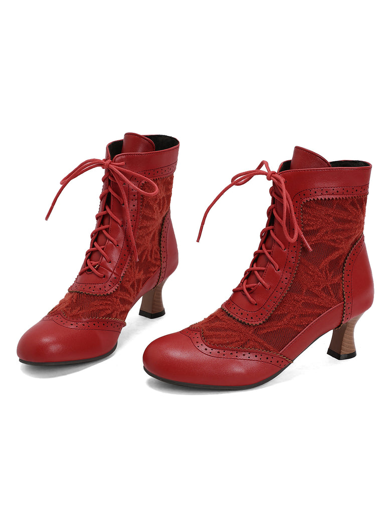 She finds her 1950s story in this Vintage Leather Solid Lace Heel Boots