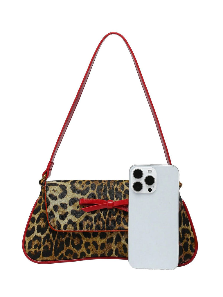 Vintage Leopard Print Single Shoulder Underarm Baguette Bag - vintage fashion, retro style