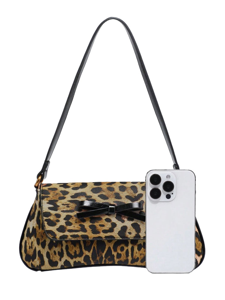 Vintage Leopard Print Single Shoulder Underarm Baguette Bag - vintage fashion, retro style