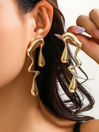Vintage Liquid Metal Drop Stud Earrings - vintage fashion, retro style