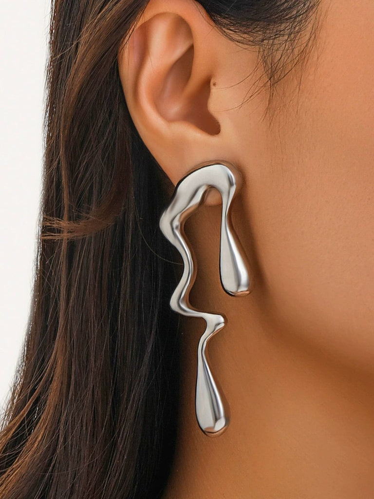 Vintage Liquid Metal Drop Stud Earrings - vintage fashion, retro style
