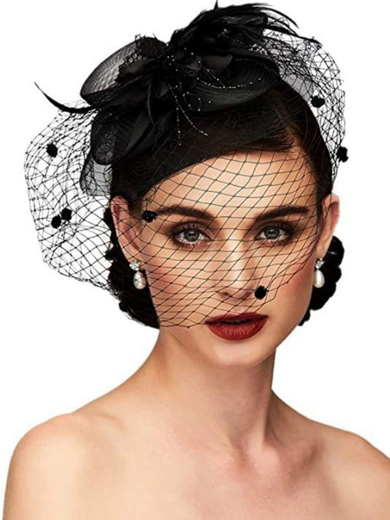 Vintage Mesh Feather Bow Hair Accessories - vintage fashion, retro style