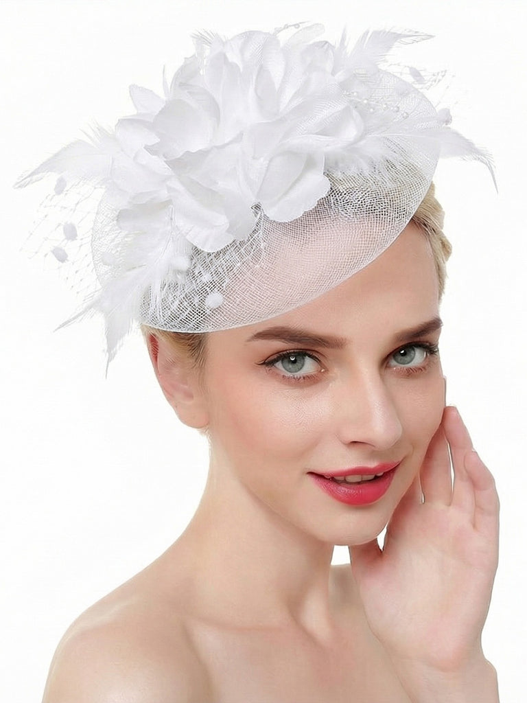 Vintage Mesh Flowers Feathers Bridal Fascinator Headpiece - vintage fashion, retro style