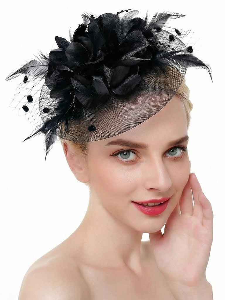 Vintage Mesh Flowers Feathers Bridal Fascinator Headpiece - vintage fashion, retro style
