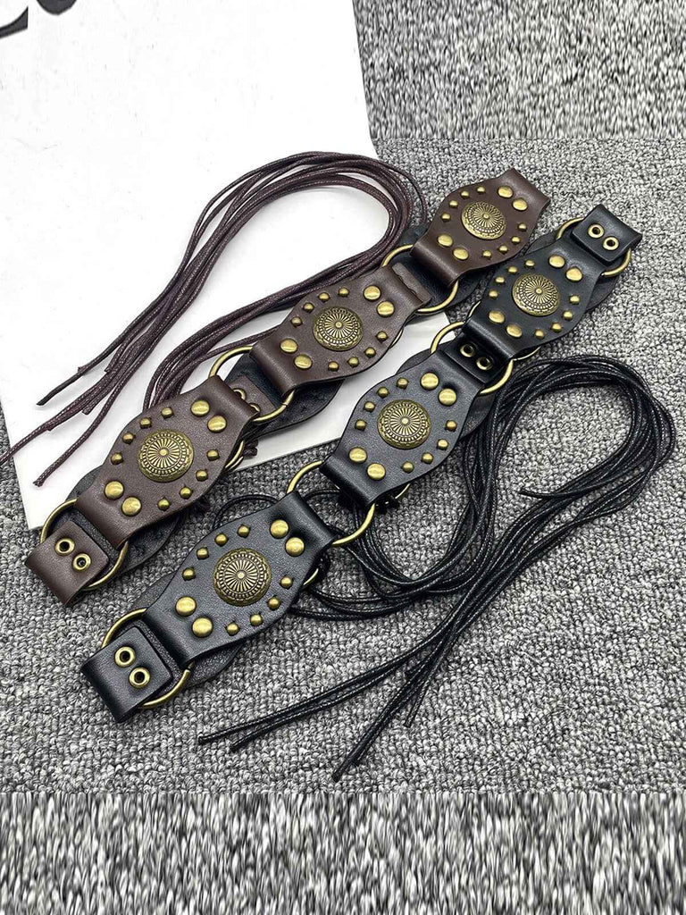 Vintage Metal Buckle Lace-Up Leather Belt - vintage fashion, retro style