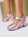 Vintage Metallic Color Leather Chunky | vintage shoes, retro heels