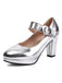 This Vintage Metallic Color PU Leather Chunky Heels whispers 1950s secrets to those who notice