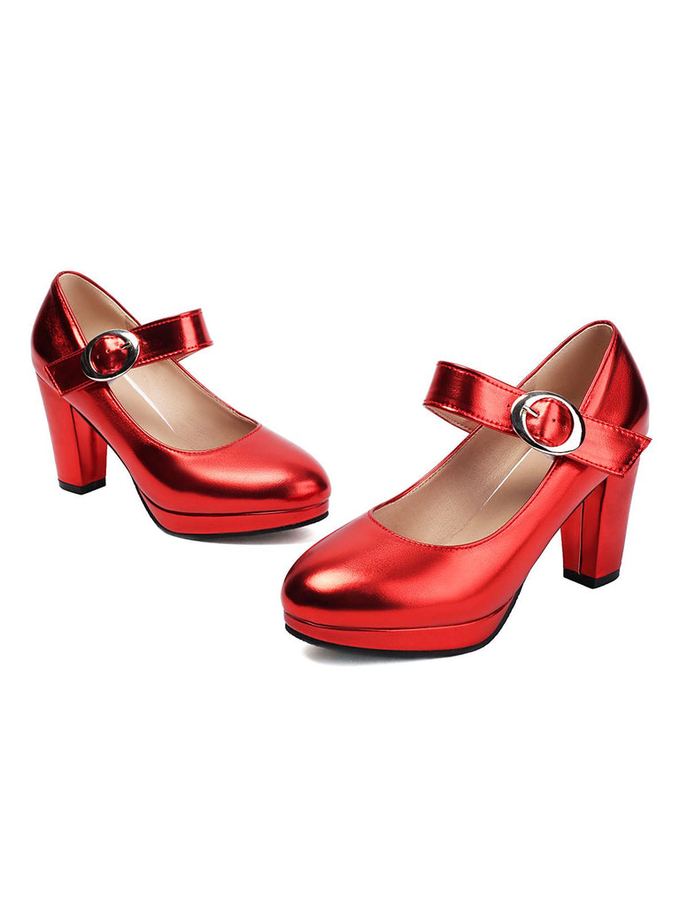 Vintage Metallic Color PU Leather Chunky Heels: timeless 1950s elegance she makes her own