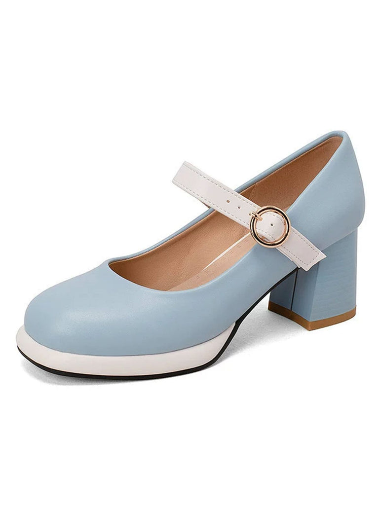 Vintage PU Round Toe Mary Janes Chunky Heels: timeless 1950s elegance she makes her own