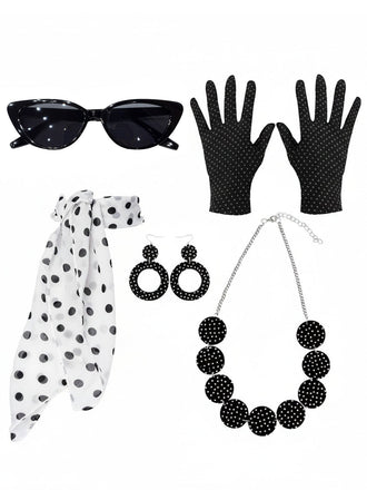 Black 1950s Party Polka Dot Earrings Necklace Accessories Set