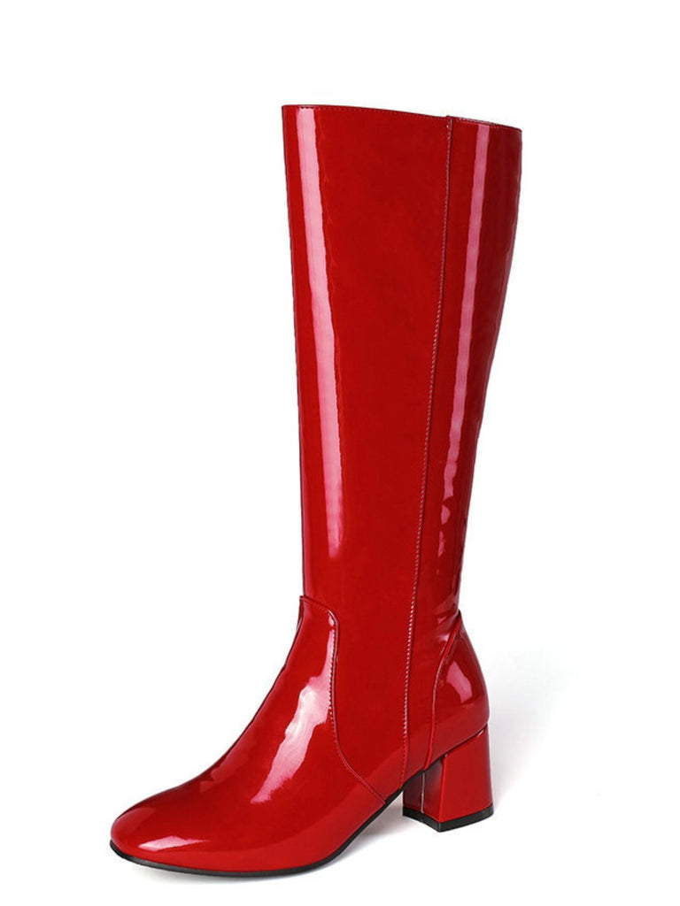 Vintage Patent Leather Block Heel Knee-High Boots - vintage shoes, retro heels