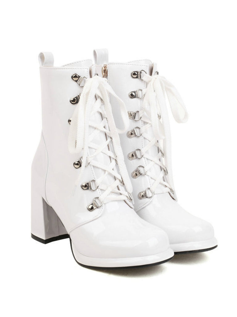 Vintage Patent Leather Lace-Up High Heel Boots, vintage fashion, retro style - perfect for women who love vintage and retro fashion