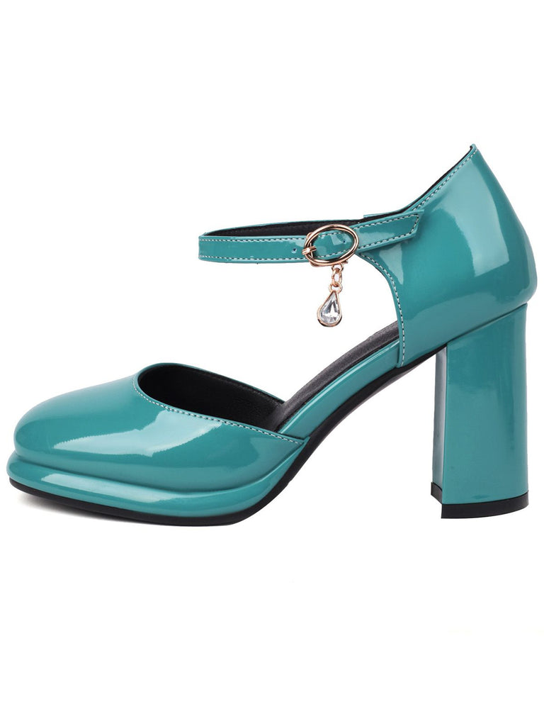 Vintage Patent leather Ankle-Strap Block Heel Pumps - vintage shoes, retro heels