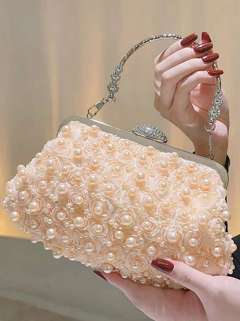 Vintage Pearl & 3D Flower Tote Bag - vintage fashion, retro style