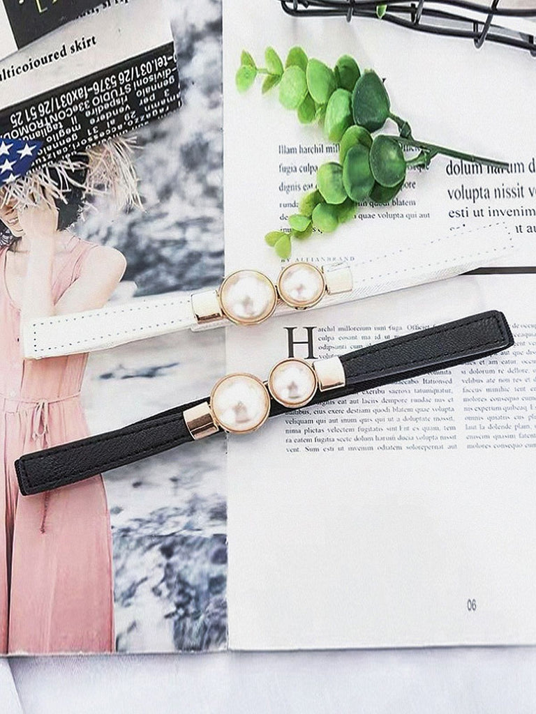 Vintage Pearl Buckle Thin Belt - vintage fashion, retro style