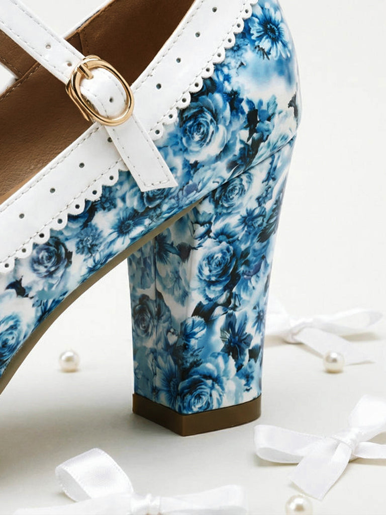 Vintage Pointed Toe Elegant Floral Heels, vintage shoes, retro heels - perfect for women who love vintage and retro fashion
