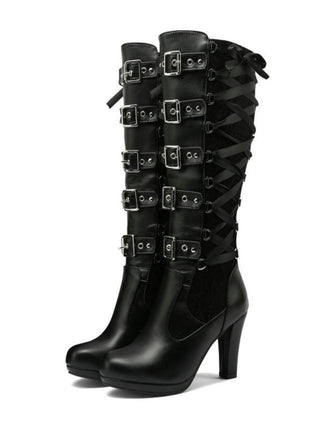 Vintage Punk Lace-Up Lace High Heel Boots - vintage shoes, retro heels