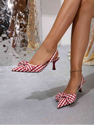 Vintage Red Plaid Bowknot Heels - vintage fashion, retro style, classic elegance for vintage lovers