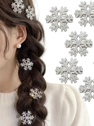 Vintage Silver Christmas Snowflake Rhinestone Hairpin - vintage fashion, retro style