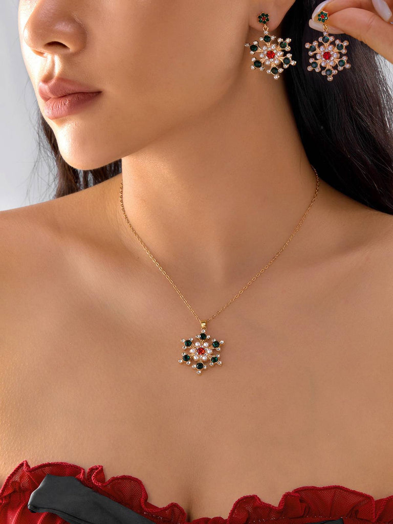 Vintage Snowflake Necklace & Earring Jewelry Set - vintage fashion, retro style