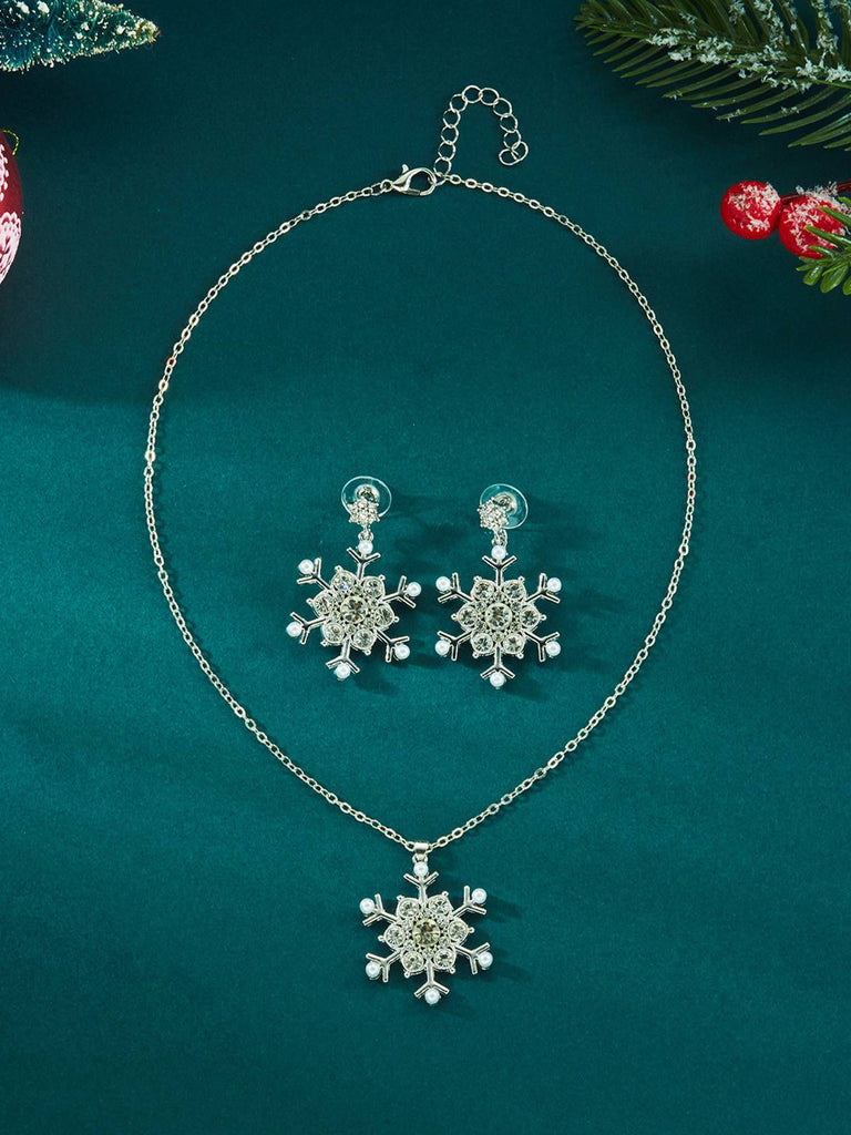 Vintage Snowflake Necklace & Earring Jewelry Set - vintage fashion, retro style