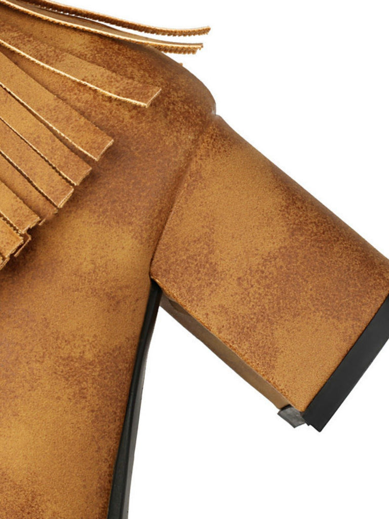 Vintage Solid Fringe Suede Chunky High Heel Boots - vintage shoes, retro heels