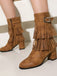 Vintage Solid Fringe Suede Chunky High Heel Boots - vintage shoes, retro heels