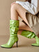 Vintage Solid Patent Leather Mid-Calf High Boots - vintage fashion, retro style