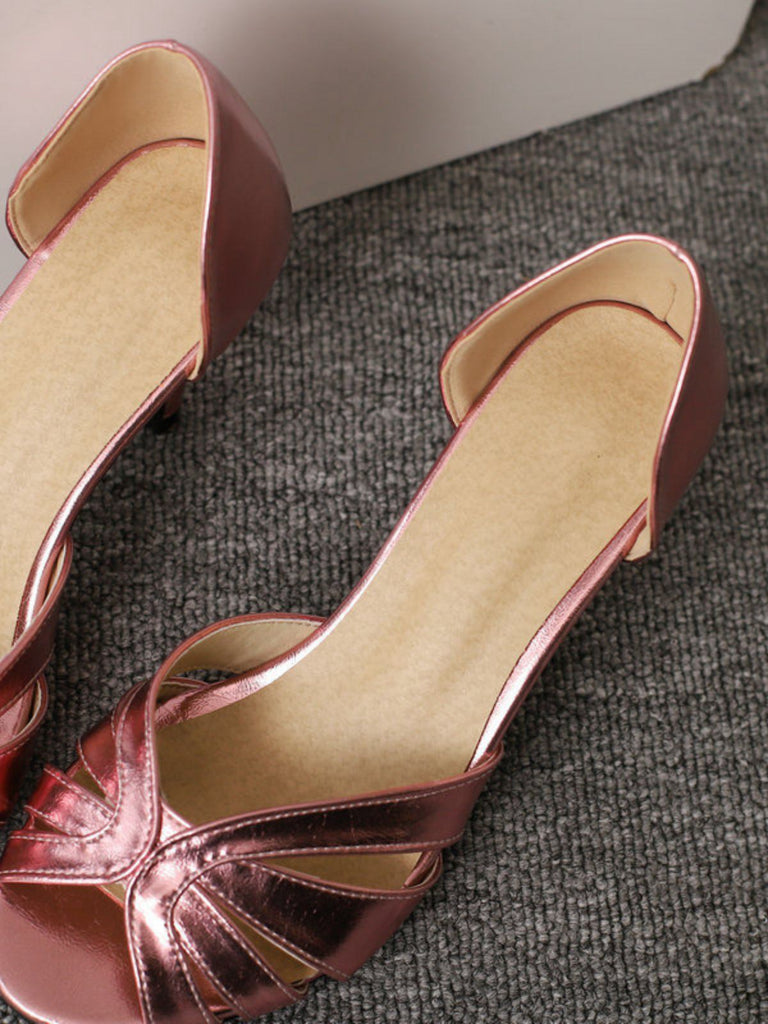 Vintage Solid Peep Toe Hollow Slip-On High Heels - vintage shoes, retro heels
