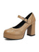 Vintage Solid Round Toe Buckle Chunky Heels - vintage shoes, retro heels