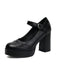 Vintage Solid Round Toe Buckle Chunky Heels - vintage shoes, retro heels