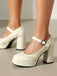 She finds her 1950s story in this Vintage Solid Round Toe Buckle Chunky Heels