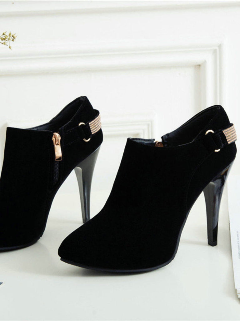 Vintage Solid Velvet Pointed Toe Stiletto Heels - vintage shoes, retro heels
