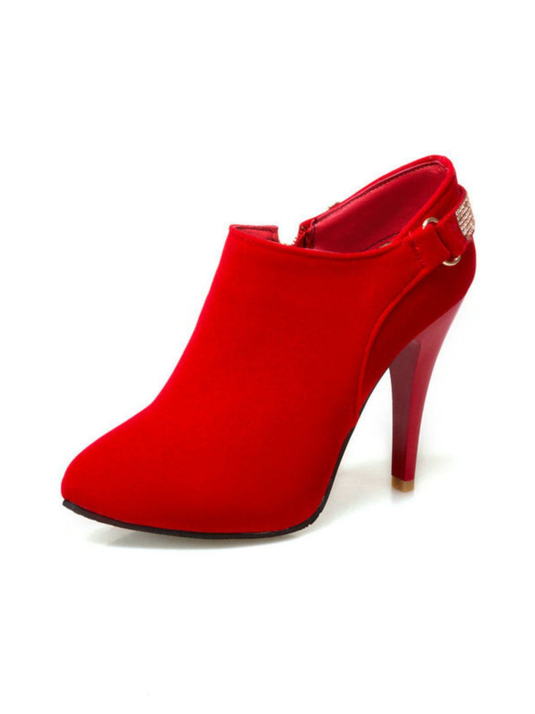 Vintage Solid Velvet Pointed Toe Stiletto Heels - vintage shoes, retro heels