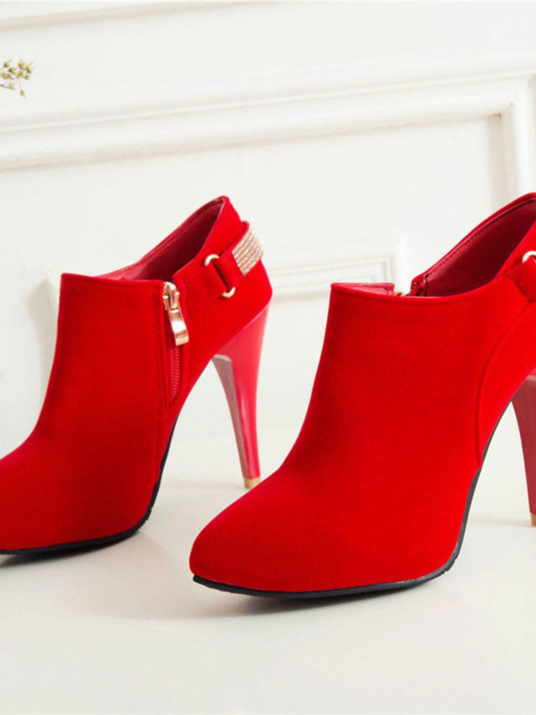 Vintage Solid Velvet Pointed Toe Stiletto Heels - vintage shoes, retro heels