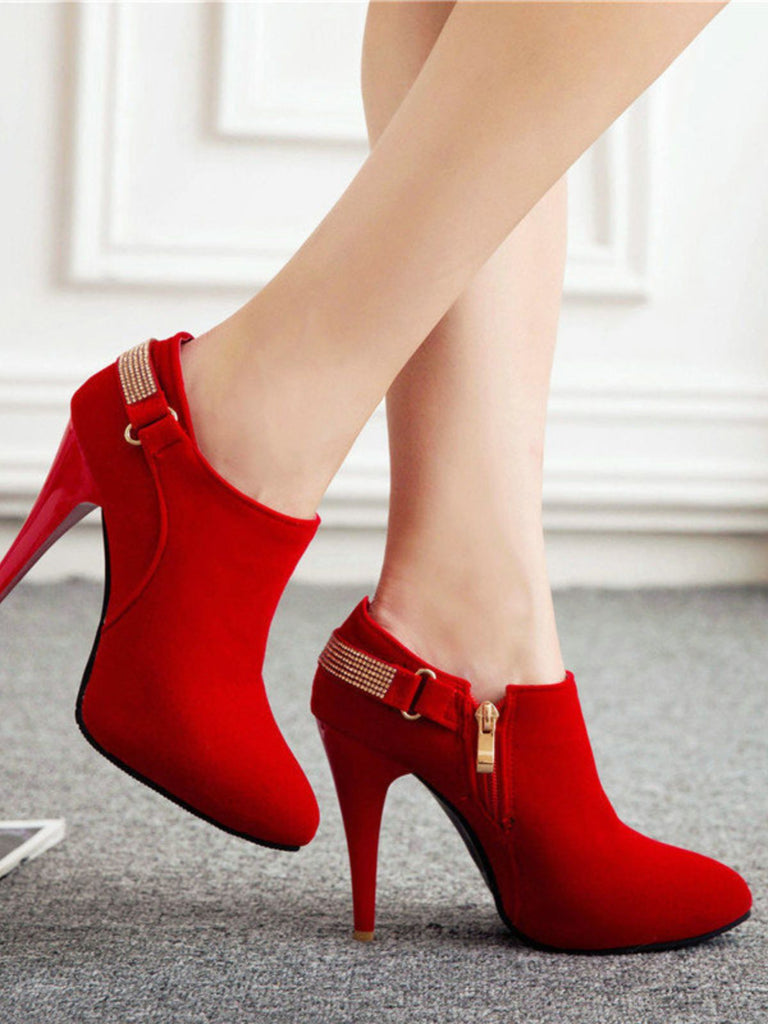 Vintage Solid Velvet Pointed Toe Stiletto Heels - vintage shoes, retro heels