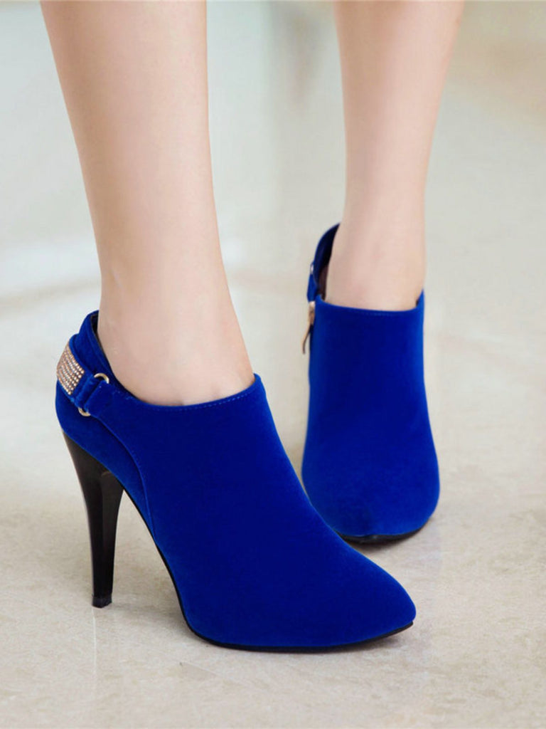 Vintage Solid Velvet Pointed Toe Stiletto Heels - vintage shoes, retro heels