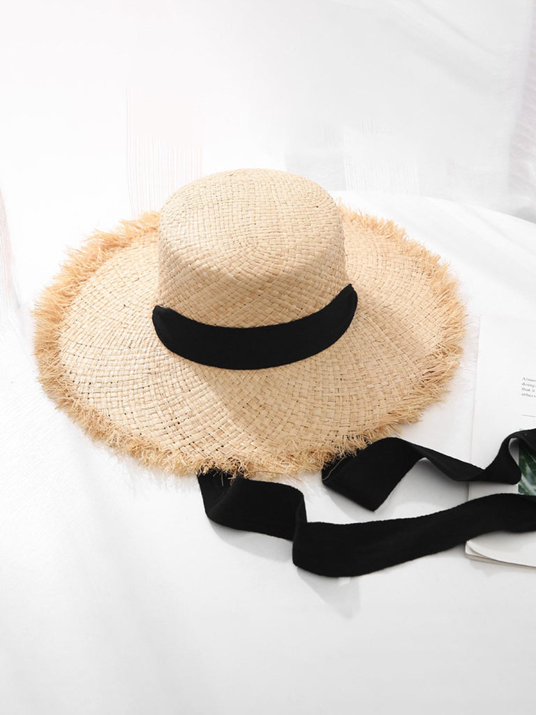 Vintage Straw Wide Brim Sun Hat: 1950s detail work for the woman who notices