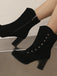 Vintage Suede Faux Fur Lining Studded Mid-Calf Boots - vintage fashion, retro style