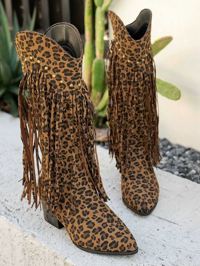 Vintage Tassel Chunky High-heeled Boots - vintage shoes, retro heels