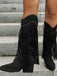 Vintage Tassel Chunky High-heeled Boots - vintage shoes, retro heels