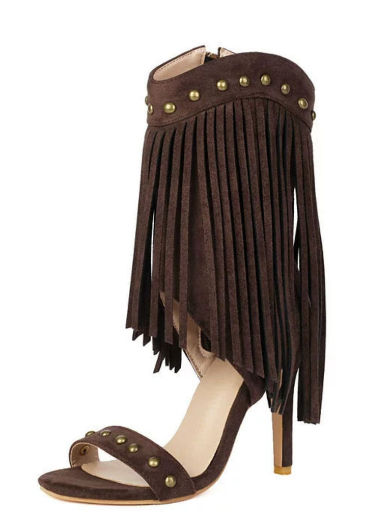 Vintage Tassel Studded Stiletto Boots - vintage fashion, retro style