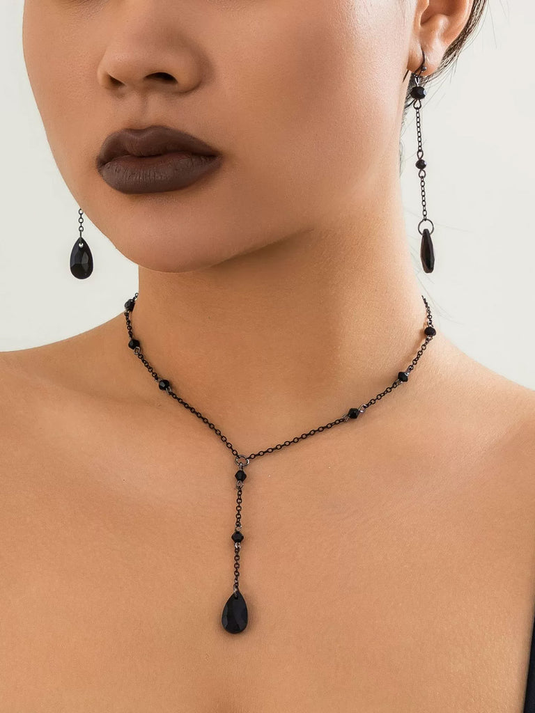 Vintage Teardrop Chain Punk Earrings & Necklace - vintage fashion, retro style