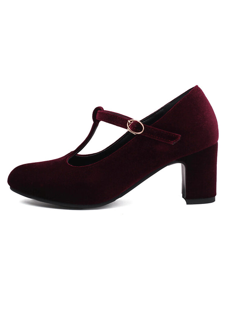 Vintage Velvet T-Strap Chunky Heel Shoes: timeless 1950s elegance she makes her own